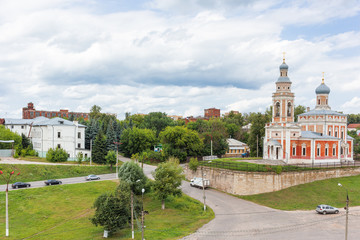 Fototapeta na wymiar Panorama view on Assumption Church on the Hill, medieval orthodox churches in Serpukhov, Moscow region, Russia.