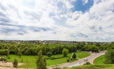 Panorama view on Serpukhov town (Moscow region) from the Red mount. Russia.