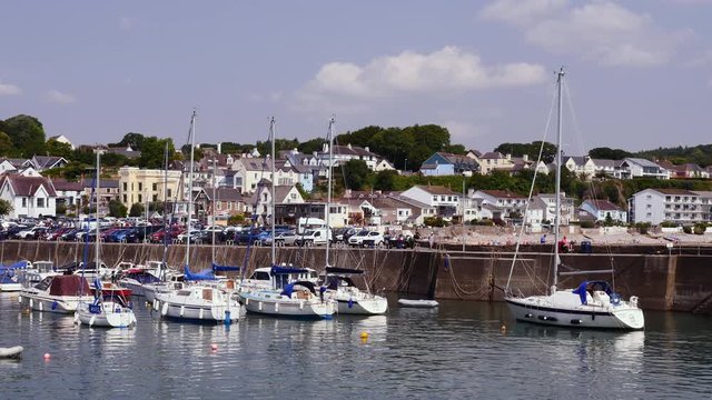 Yacts and sailing craft moored in Saundersfoot Harbour Pembrokeshire Wales