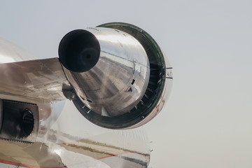 back side view of airplane turbo engine