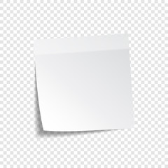 Sticky paper note with tape and shadow isolated on transparent background. Blank.
