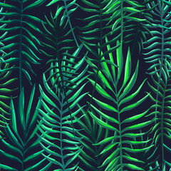 Tropical leaves, jungle pattern. Seamless, detailed, botanical pattern. Vector background.