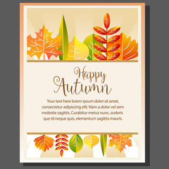Fototapeta na wymiar happy autumn poster with half leaves
