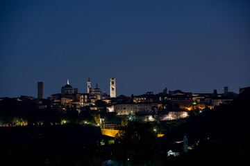 Bergamo skyline at night in the upper city