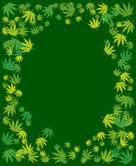 Hand drawn marijuana leaves frame background