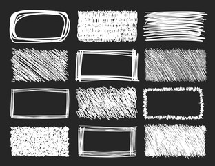 Set of hand drawn scribble frames on a blackboard background, vector design elements collection.