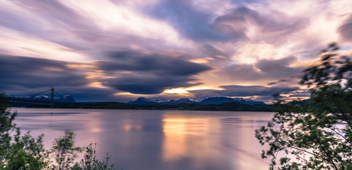 Twilight sky above the wild landscape of the Lofoten Islands, Norway