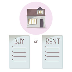 Comparing buy and rent house, list with bullets, choose buying or renting of property, vector concent