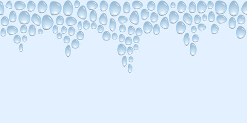 Horizontal top decoration with water drops, steamy surface, background with blue water spots, vector wallpaper