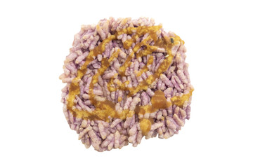 Crispy rice with palm sugar solated on white background , thai dessert