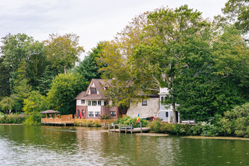 Fototapeta na wymiar House along Deal Lake, in Asbury Park, New Jersey.