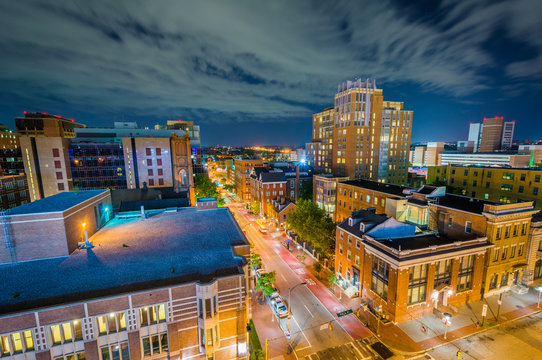 University Of Maryland, Baltimore Night View In Downtown Baltimore, Maryland