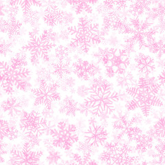 Naklejka na ściany i meble Christmas seamless pattern of snowflakes, pink on white background