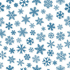 Christmas seamless pattern of snowflakes, blue on white background