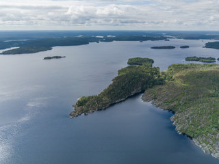 Fototapeta premium aerial view on small islands in the Ladoga lake. Karelia.