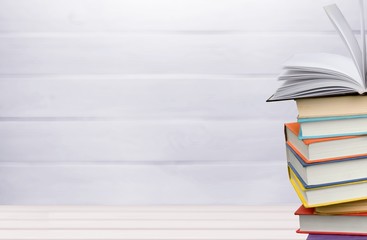 Stack of books on desk