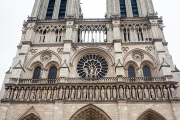 Cathedral of Our Lady of Paris in a freezing winter day just before spring