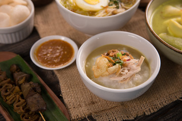bubur ayam. chicken porridge with soup