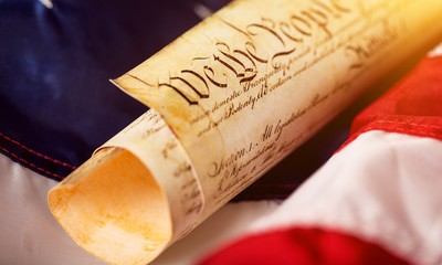 Roll of vintage US Constitution, Patriotism concept