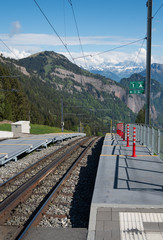 Platform one train tracks at mount rigi kaltbad station facing down the mountain
