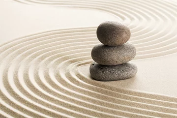 Fotobehang Zen Stenen Zenstenen in het zand. Grijze achtergrond  © BillionPhotos.com