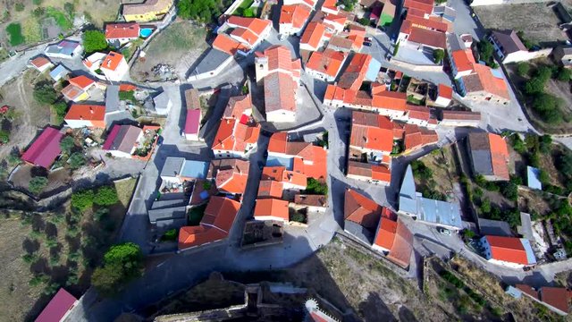 Drone en Belvis de Monroy. Pueblo de Caceres con castillo. ( Extremadura, Espa&ntilde;a)