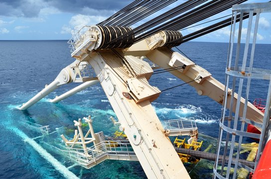 Pipe Lay Stinger Is Attached To The Stern Of Pipe Lay Vessel During Offshore Pipeline Installation.