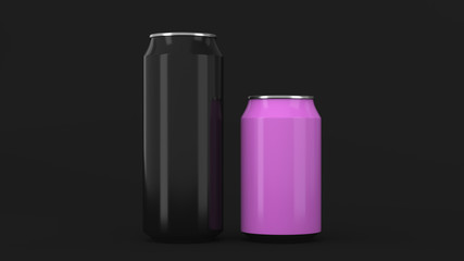 Big black and small purple aluminum soda cans mockup
