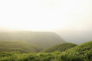 Obraz premium 朝霧に包まれる早朝の阿蘇