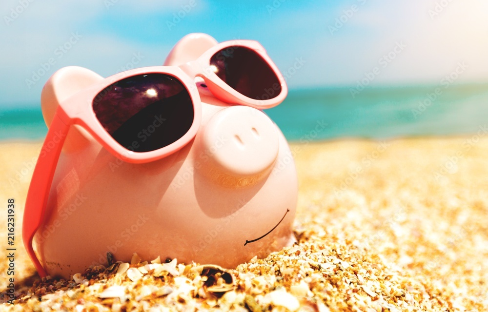 Sticker Piggy Bank Wearing Sunglasses Relaxing