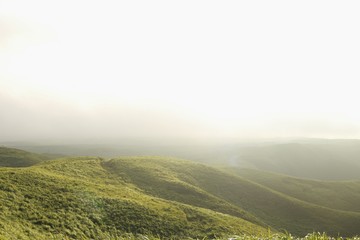 朝霧に包まれる早朝の阿蘇