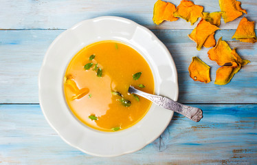 Pumpkin soup on a plate
