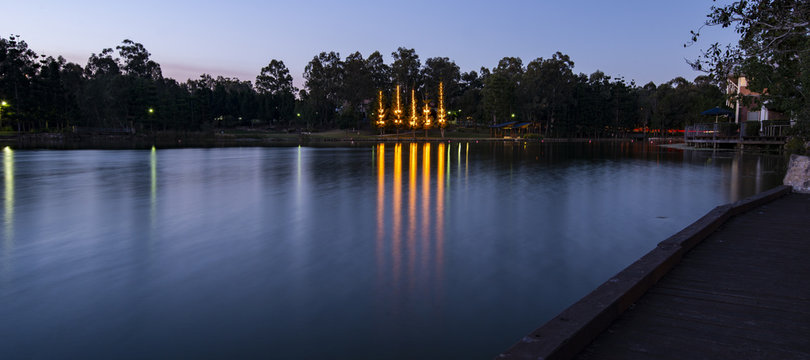 Beautiful lake in Springfield Lakes at dusk.