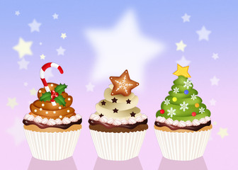 illustration of Christmas cupcakes