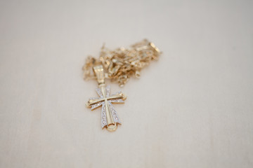 Crucifix necklace worn by a bride