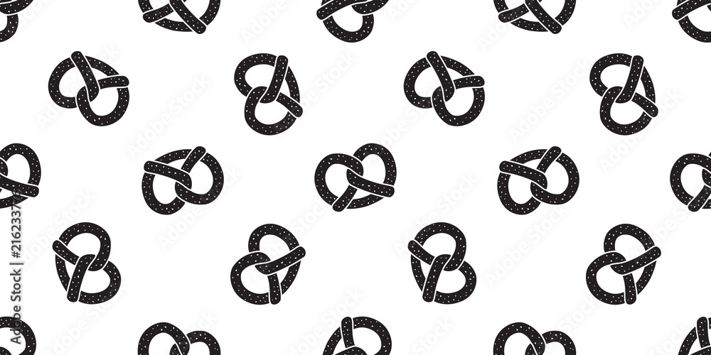 Wall mural pretzel seamless pattern vector cookie snack breed scarf isolated wallpaper tile background white