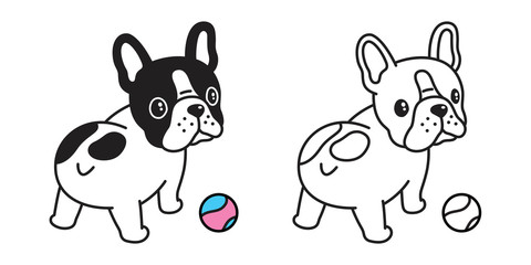 dog vector french bulldog logo icon ball cartoon character illustration symbol black