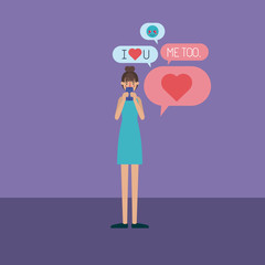 woman chating with smartphone and set speech bubbles and emoticons