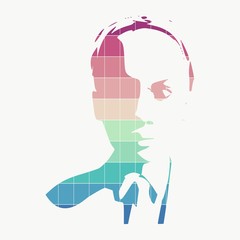Face front view. Elegant silhouette of a female head. Color gradient
