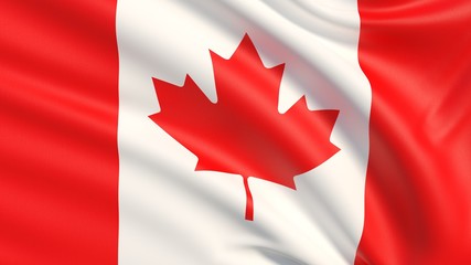 The flag of Canada, often referred to as the Canadian flag. Waved highly detailed fabric texture.