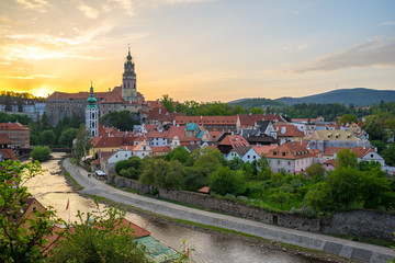 Obraz na płótnie Canvas Sunset view of Cesky Krumlov old town in Czech Republic