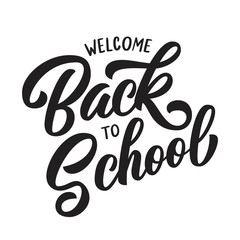 Welcome back to school hand drawn lettering, custom brush calligraphy on white background. Vector illustration.