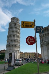 Pisa,Italy-July 28, 2018: The north side view of Tower of Pisa or leaning tower. 