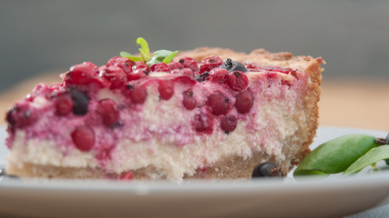  Homemade, cottage cheese pie. With a filling of red and black currant berries.