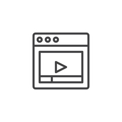 Video player with play button outline icon. linear style sign for mobile concept and web design. Player window simple line vector icon. Symbol, logo illustration. Pixel perfect vector graphics