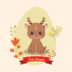 cute icon with decorative leves and floers over brown background, colorful design. vector illustration