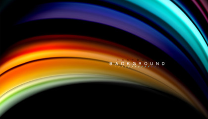 Fluid colors abstract background, twisted liquid design on black, colorful marble or plastic wave texture backdrop, multicolored template for business or technology presentation or web brochure cover