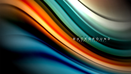 Fluid colors abstract background, twisted liquid design on black, colorful marble or plastic wave texture backdrop, multicolored template for business or technology presentation or web brochure cover