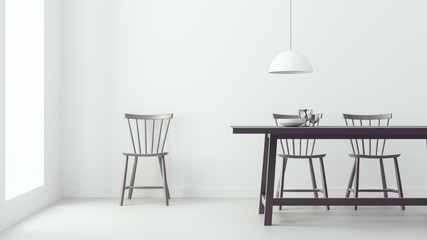 modern dining room & white background/ 3d render image