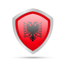 Shield with Albania flag on white background. Vector illustration.